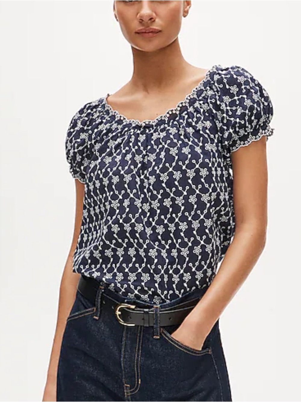 NWT J Crew navy eyelet lace blouse Spring 2026 collection